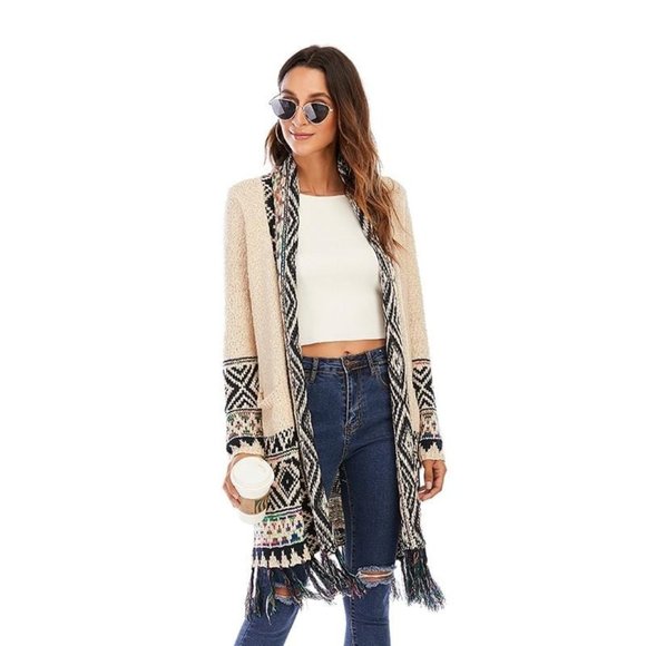 CGYY Women's Colorful Boho Sweater White Color Knitted Open Front Spring Autumn - Picture 9 of 14